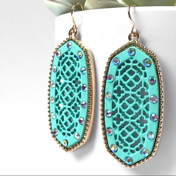 LLK Jewelry - Aqua filigree dangle women’s rhinestone detail pretty fall earrings